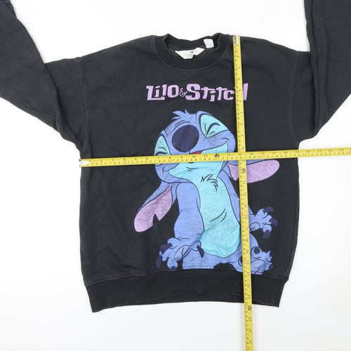 H&M Girls Black Lilo & Stitch Pullover Sweatshirt 10-12 Years Fleece Crew Neck