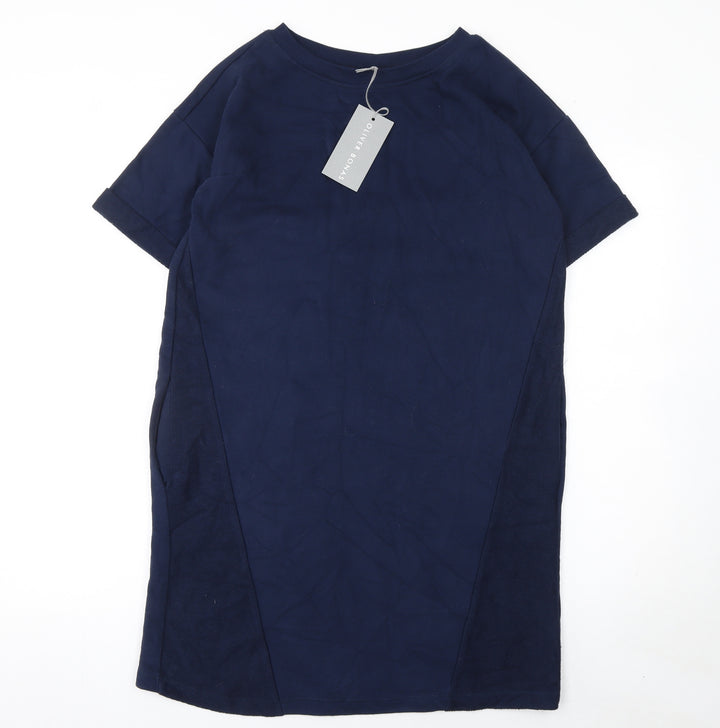 Oliver Bonas Women Blue Cotton T-Shirt Dress UK 6 Short Sleeve