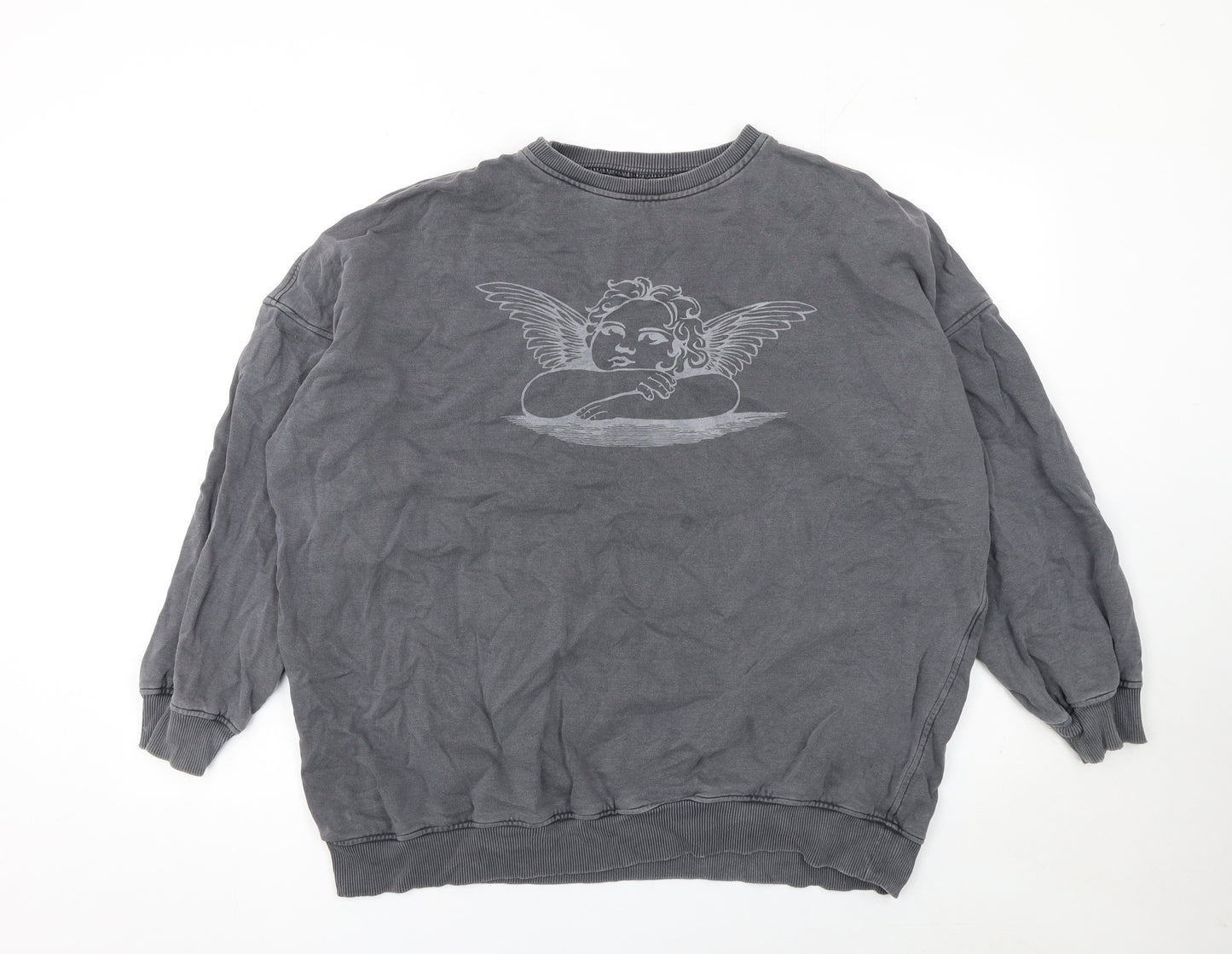 Motel Womens Grey Angel Graphic Pullover Sweatshirt XS