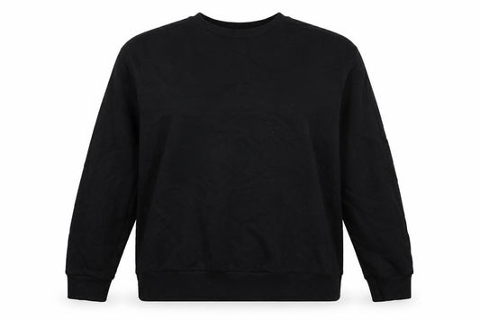 Front view of ASOS women’s black crew neck cotton pullover sweatshirt, size UK 20