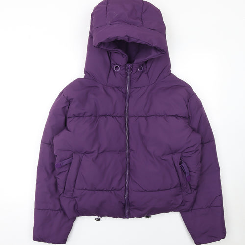 ZARA Women Purple XS Puffer Jacket Hooded Short Winter Coat
