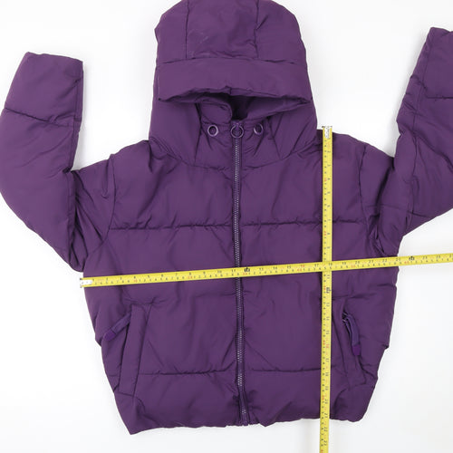 ZARA Women Purple XS Puffer Jacket Hooded Short Winter Coat