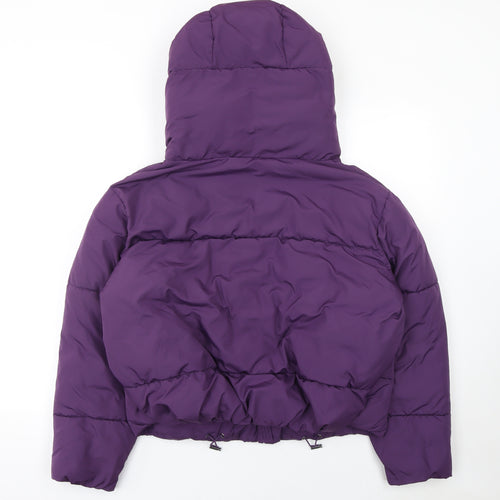 ZARA Women Purple XS Puffer Jacket Hooded Short Winter Coat