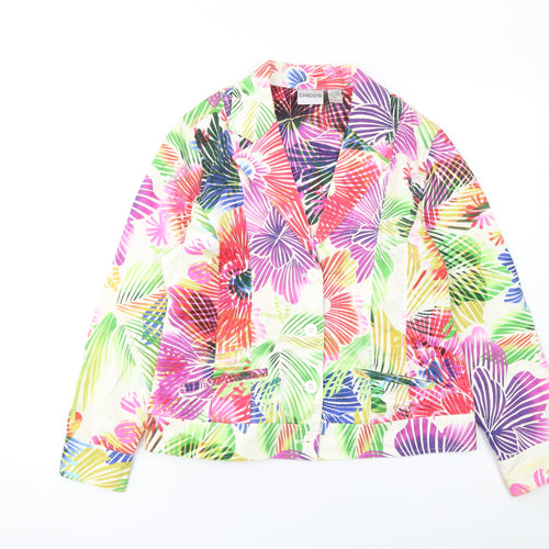 Chico's Women Multicoloured Floral Blazer Jacket Size 12 Cotton Blend