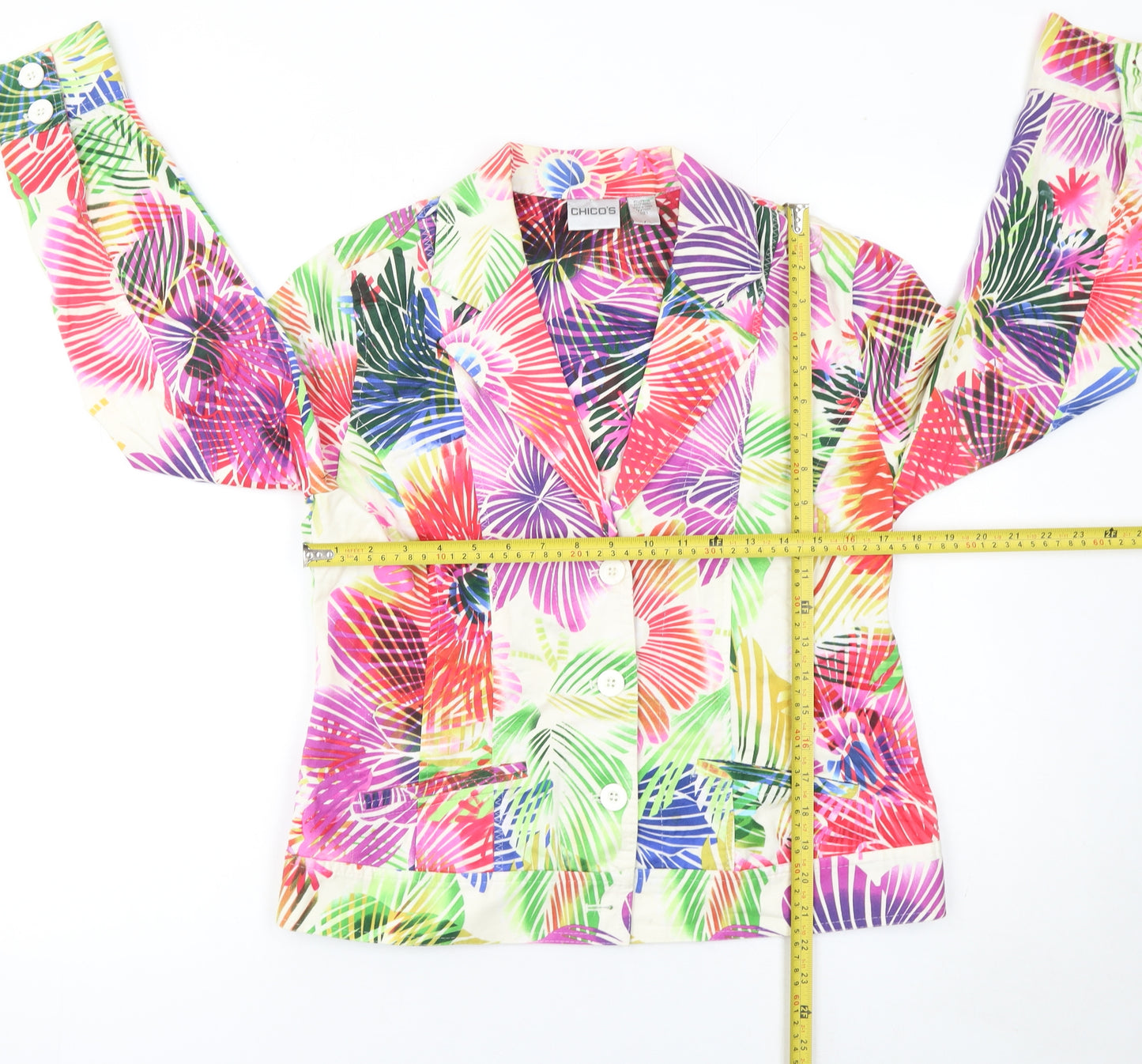 Chico's Women Multicoloured Floral Blazer Jacket Size 12 Cotton Blend
