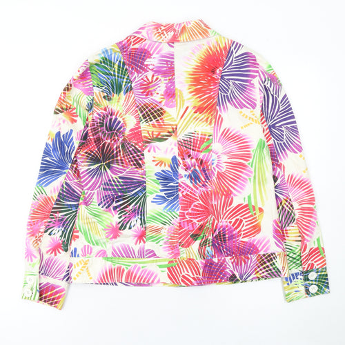 Chico's Women Multicoloured Floral Blazer Jacket Size 12 Cotton Blend