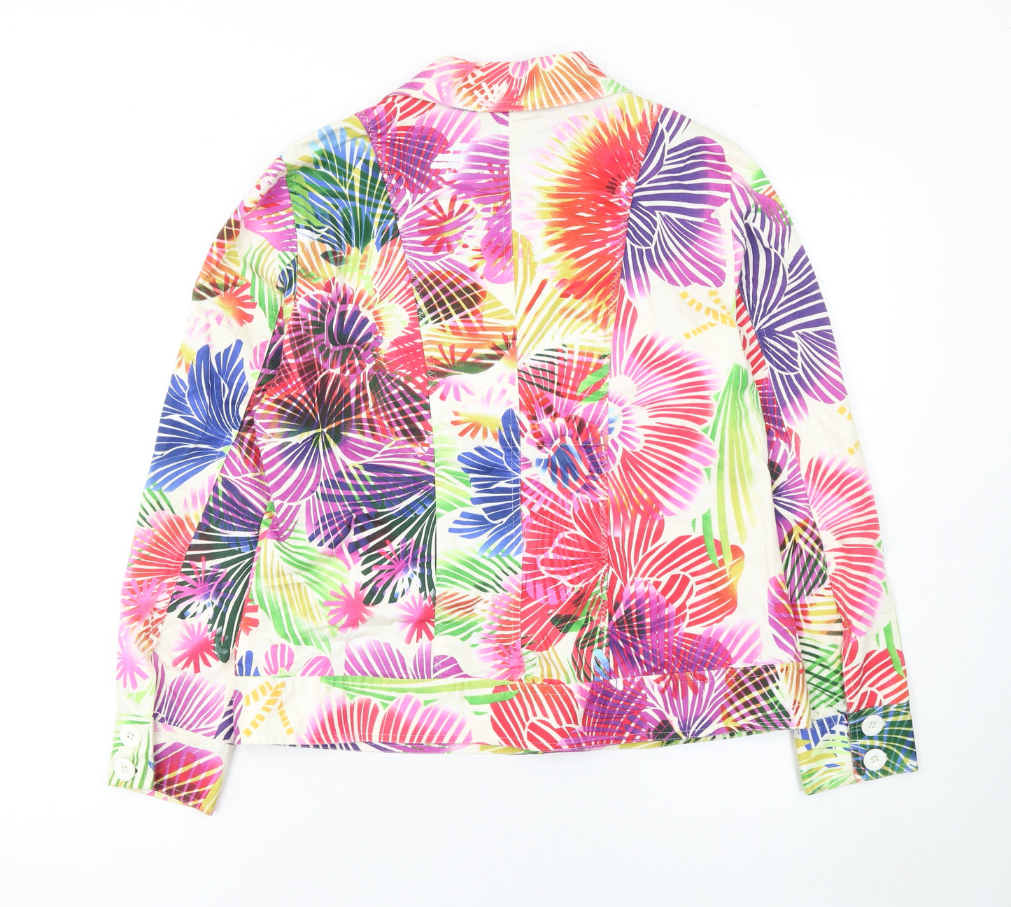 Chico's Women Multicoloured Floral Blazer Jacket Size 12 Cotton Blend