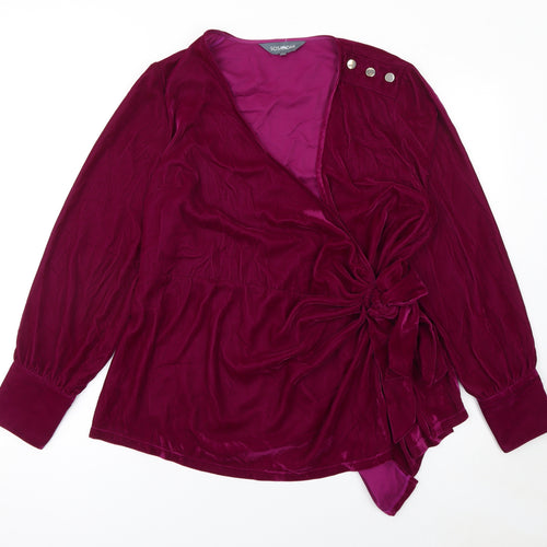 Sosandar Women's Purple Velvet Wrap Blouse Size 14 Long Sleeve