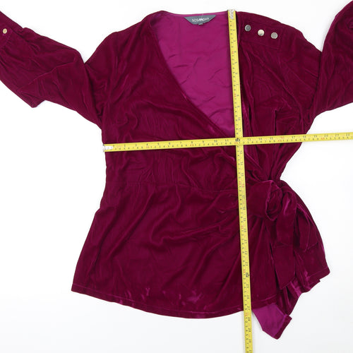 Sosandar Women's Purple Velvet Wrap Blouse Size 14 Long Sleeve