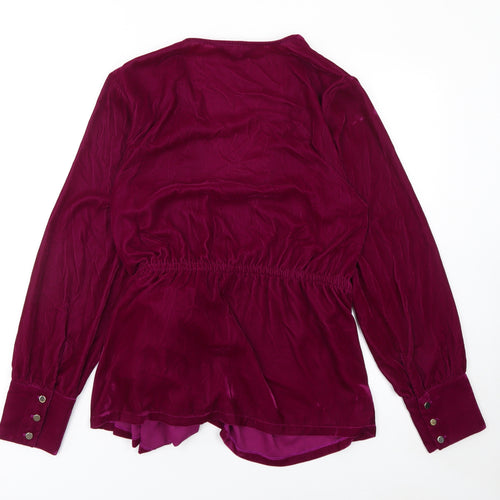 Sosandar Women's Purple Velvet Wrap Blouse Size 14 Long Sleeve