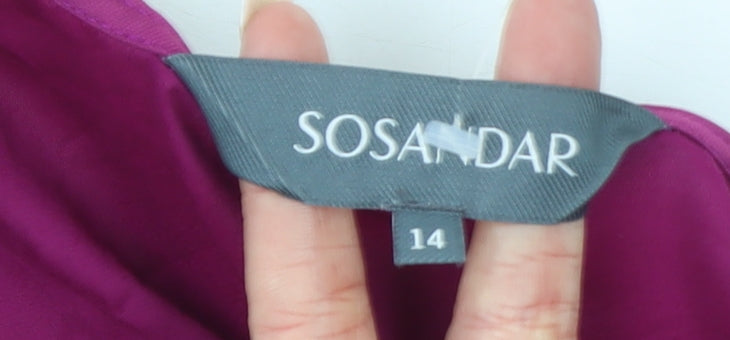 Sosandar Women's Purple Velvet Wrap Blouse Size 14 Long Sleeve