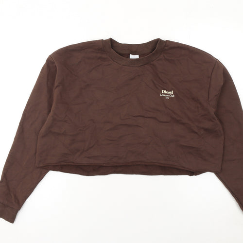 Diesel Women's Brown Cropped Crew Neck Sweatshirt M