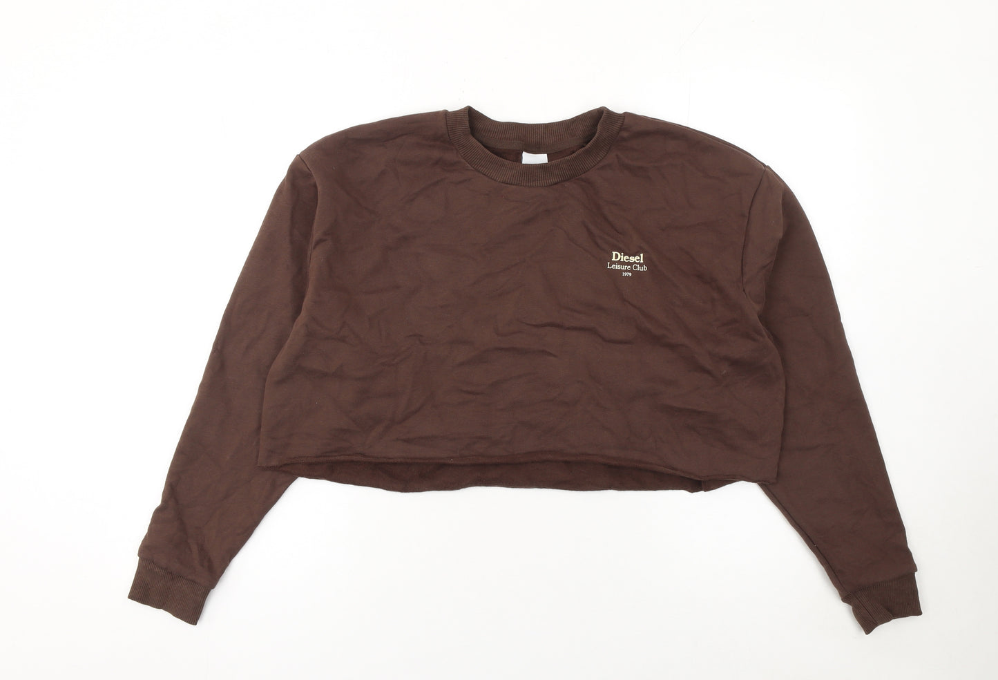 Diesel Women's Brown Cropped Crew Neck Sweatshirt M