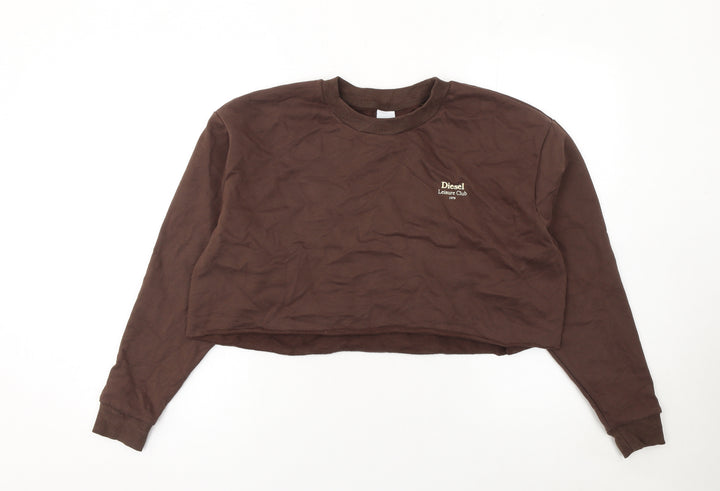 Diesel Women's Brown Cropped Crew Neck Sweatshirt M