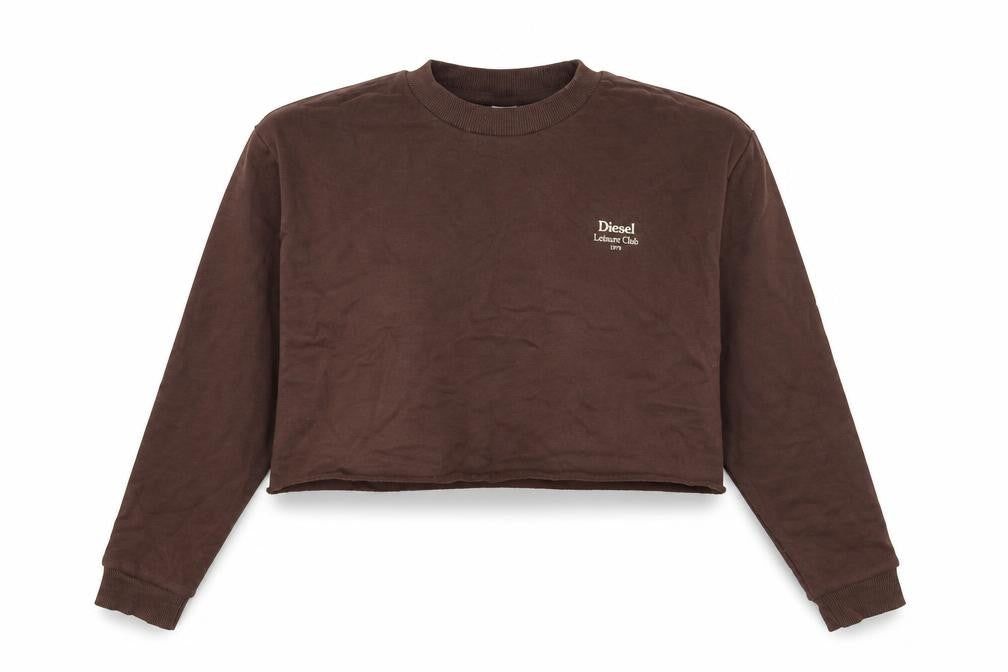 Front view of Diesel Women's Brown Cropped Crew Neck Sweatshirt M