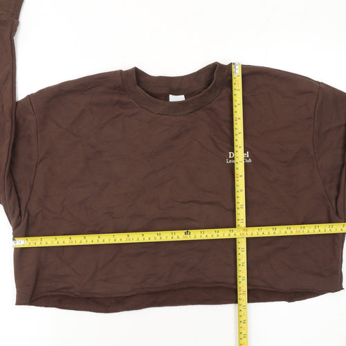 Diesel Women's Brown Cropped Crew Neck Sweatshirt M
