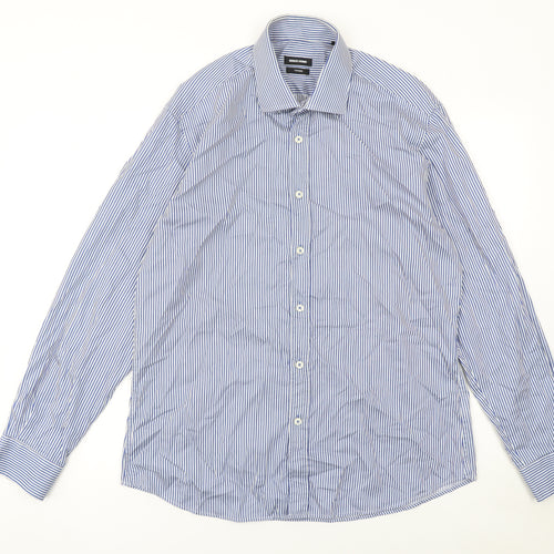 Remus Uomo Men's Blue Striped Tapered Dress Shirt Size 16.5 L
