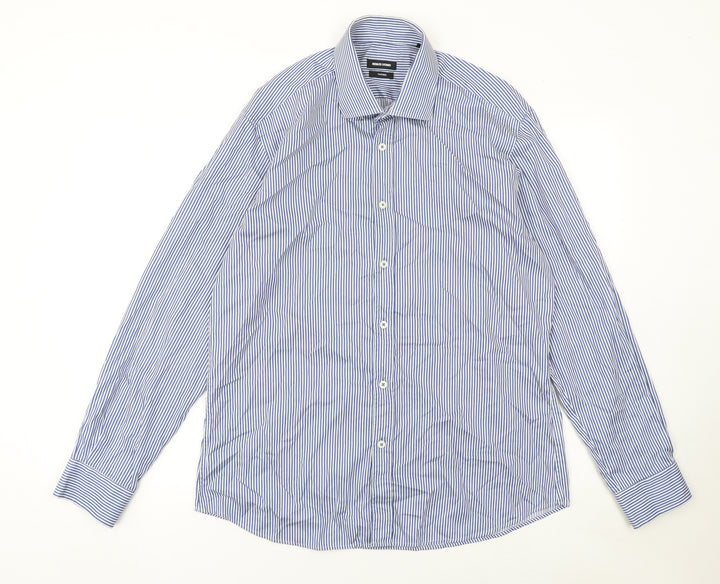 Remus Uomo Men's Blue Striped Tapered Dress Shirt Size 16.5 L