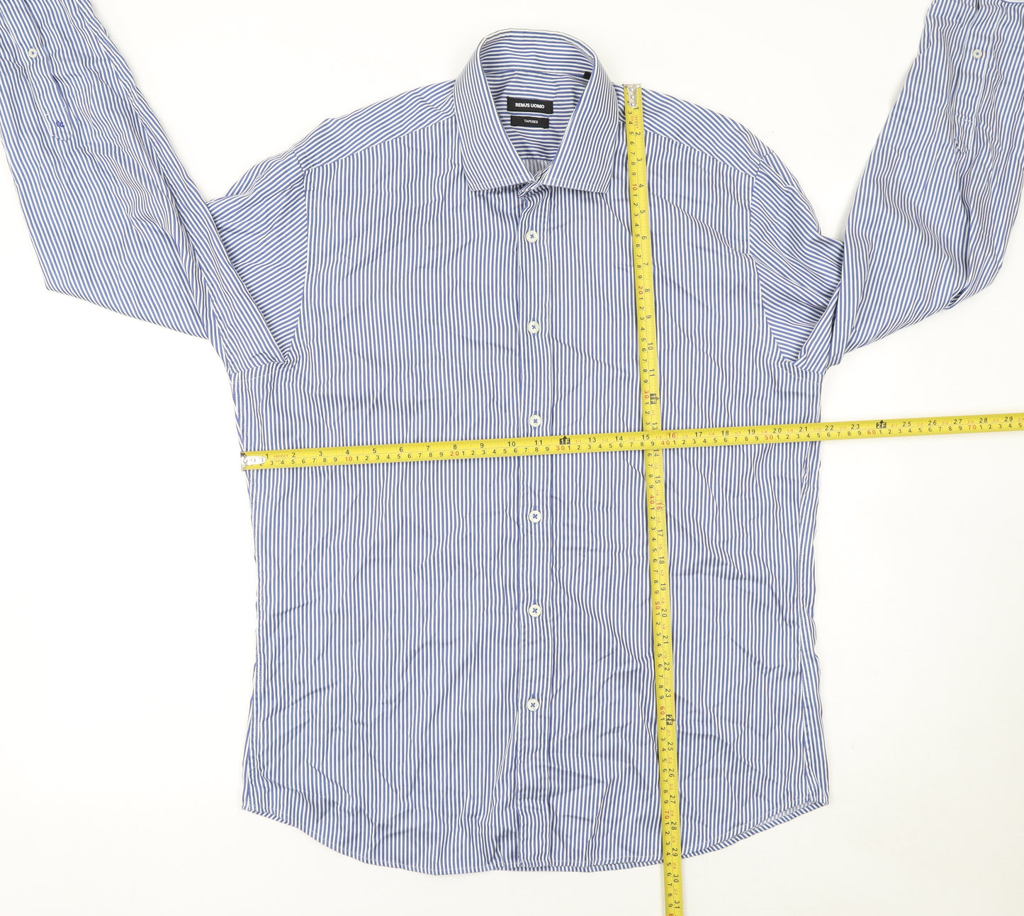 Remus Uomo Men's Blue Striped Tapered Dress Shirt Size 16.5 L