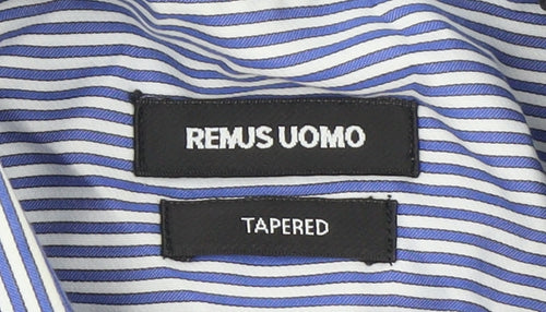 Remus Uomo Men's Blue Striped Tapered Dress Shirt Size 16.5 L
