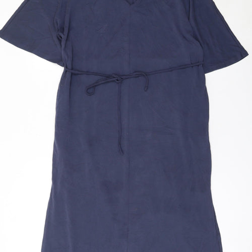 MSCH Copenhagen Women’s Blue Midi Shift Dress Size S V-Neck Belted
