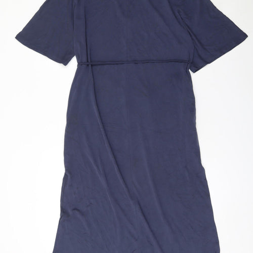 MSCH Copenhagen Women’s Blue Midi Shift Dress Size S V-Neck Belted
