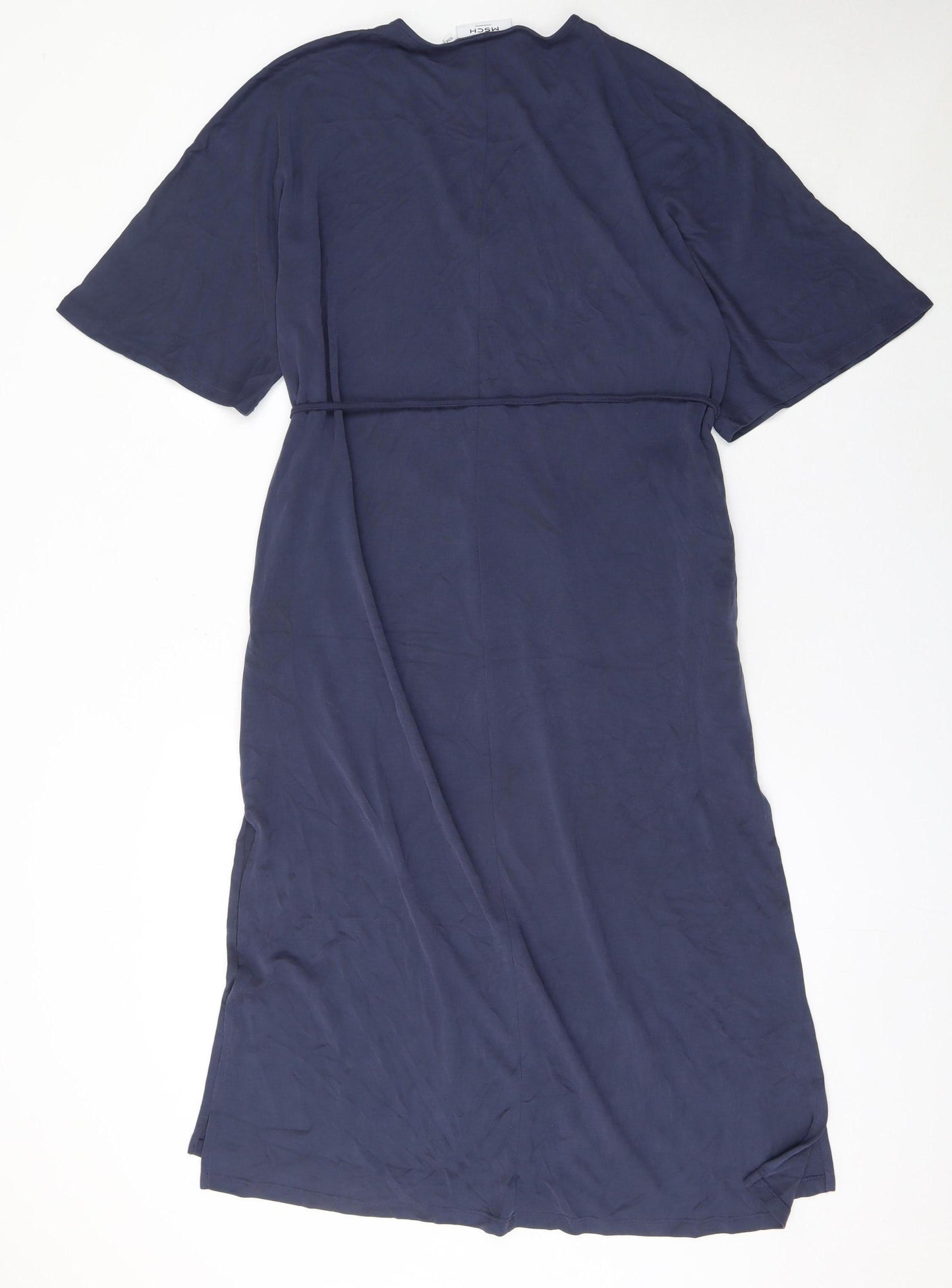MSCH Copenhagen Women’s Blue Midi Shift Dress Size S V-Neck Belted