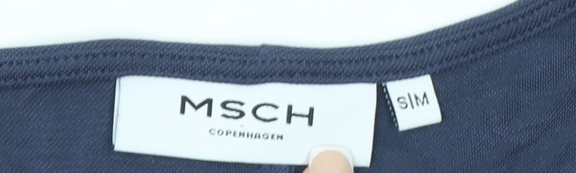 MSCH Copenhagen Women’s Blue Midi Shift Dress Size S V-Neck Belted