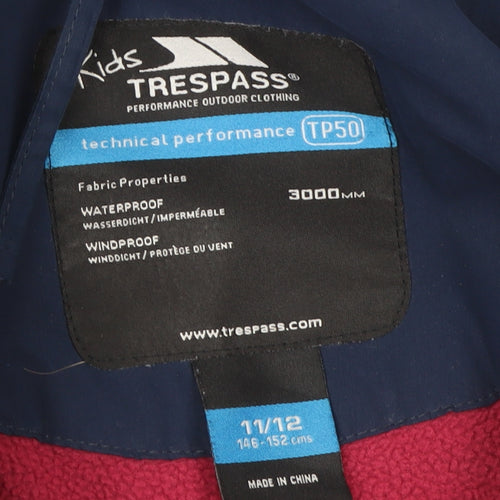 Trespass Girls Blue Waterproof Hooded Puffer Jacket 11-12 Years