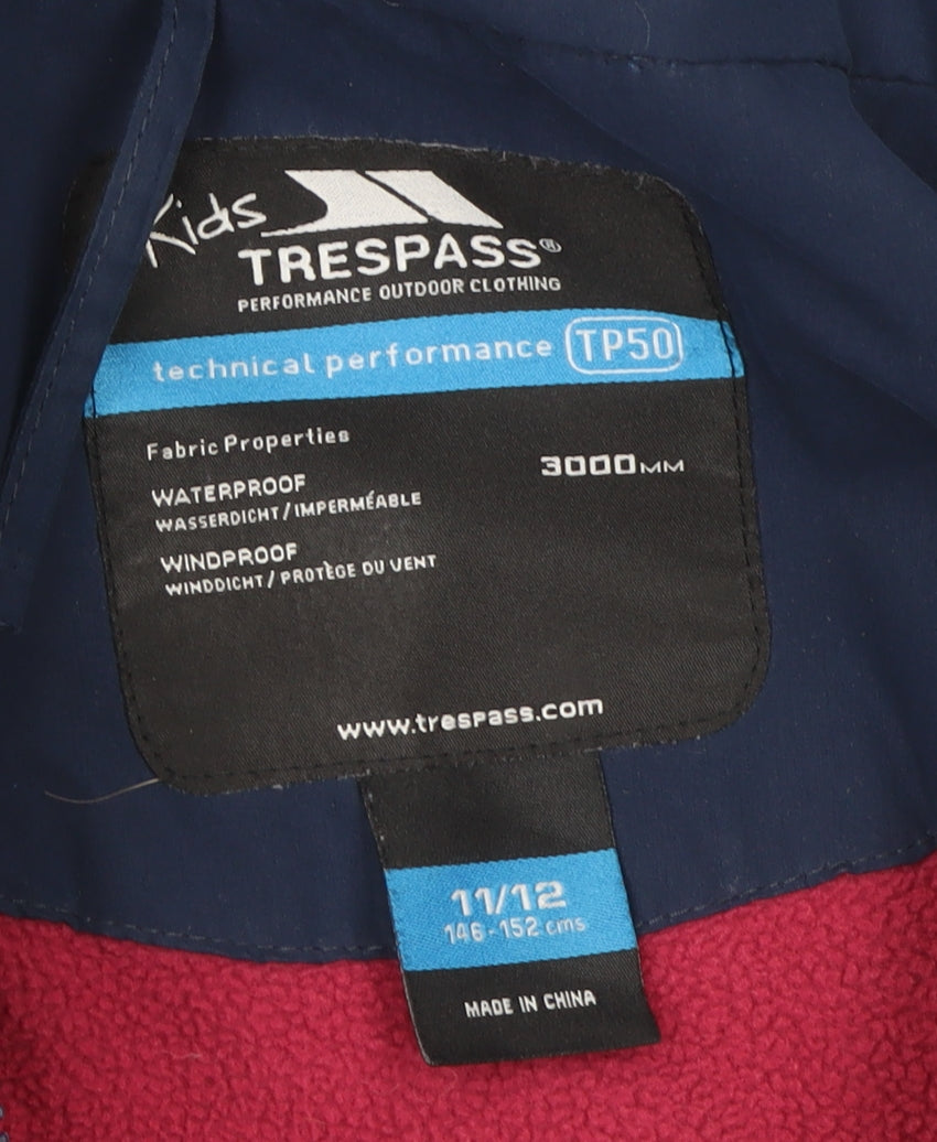 Trespass Girls Blue Waterproof Hooded Puffer Jacket 11-12 Years