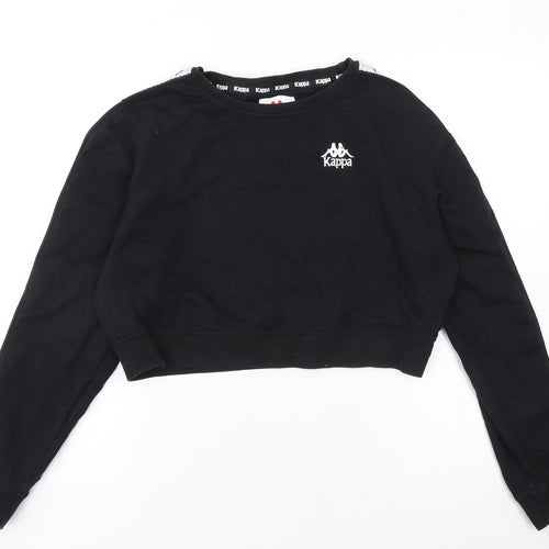 Kappa Womens Black Cropped Pullover Sweatshirt Large Logo Tape Sleeve