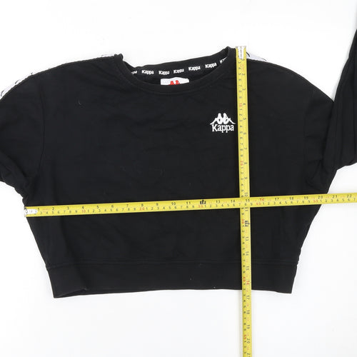 Kappa Womens Black Cropped Pullover Sweatshirt Large Logo Tape Sleeve