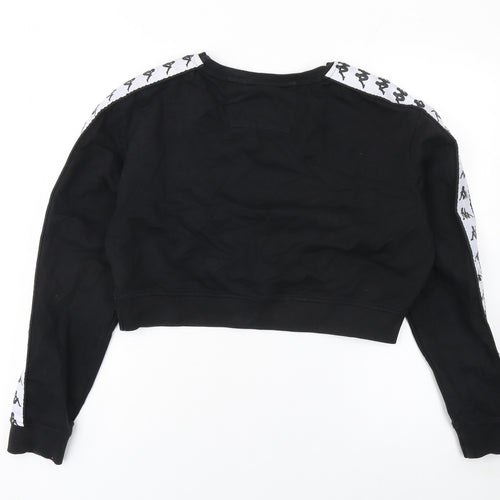Kappa Womens Black Cropped Pullover Sweatshirt Large Logo Tape Sleeve