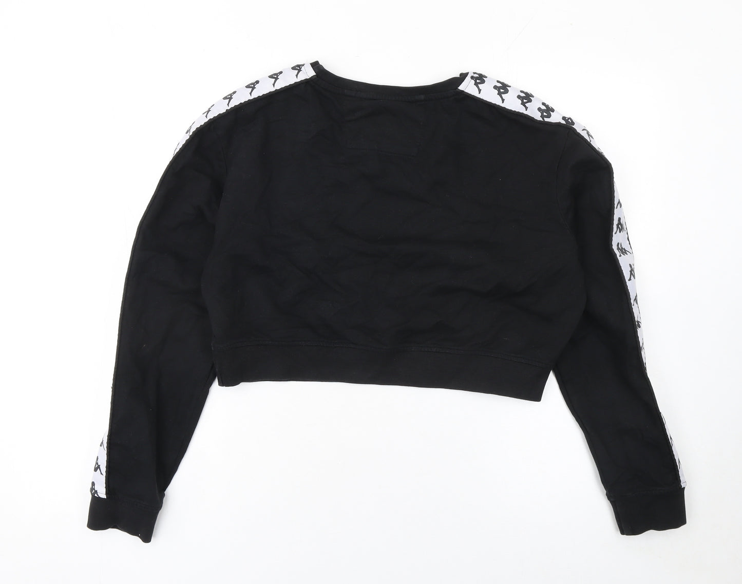 Kappa Womens Black Cropped Pullover Sweatshirt Large Logo Tape Sleeve
