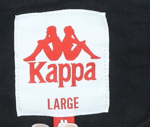 Kappa Womens Black Cropped Pullover Sweatshirt Large Logo Tape Sleeve