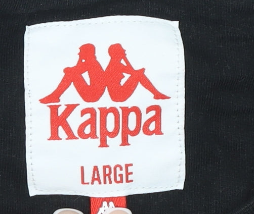 Kappa Womens Black Cropped Pullover Sweatshirt Large Logo Tape Sleeve