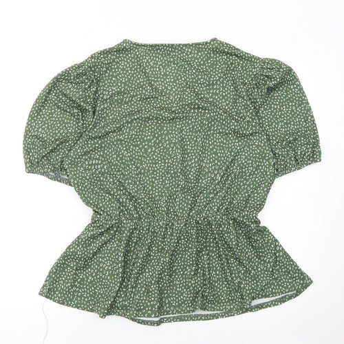 Very Women's Green Floral Wrap Blouse UK 18 Short Puff Sleeve