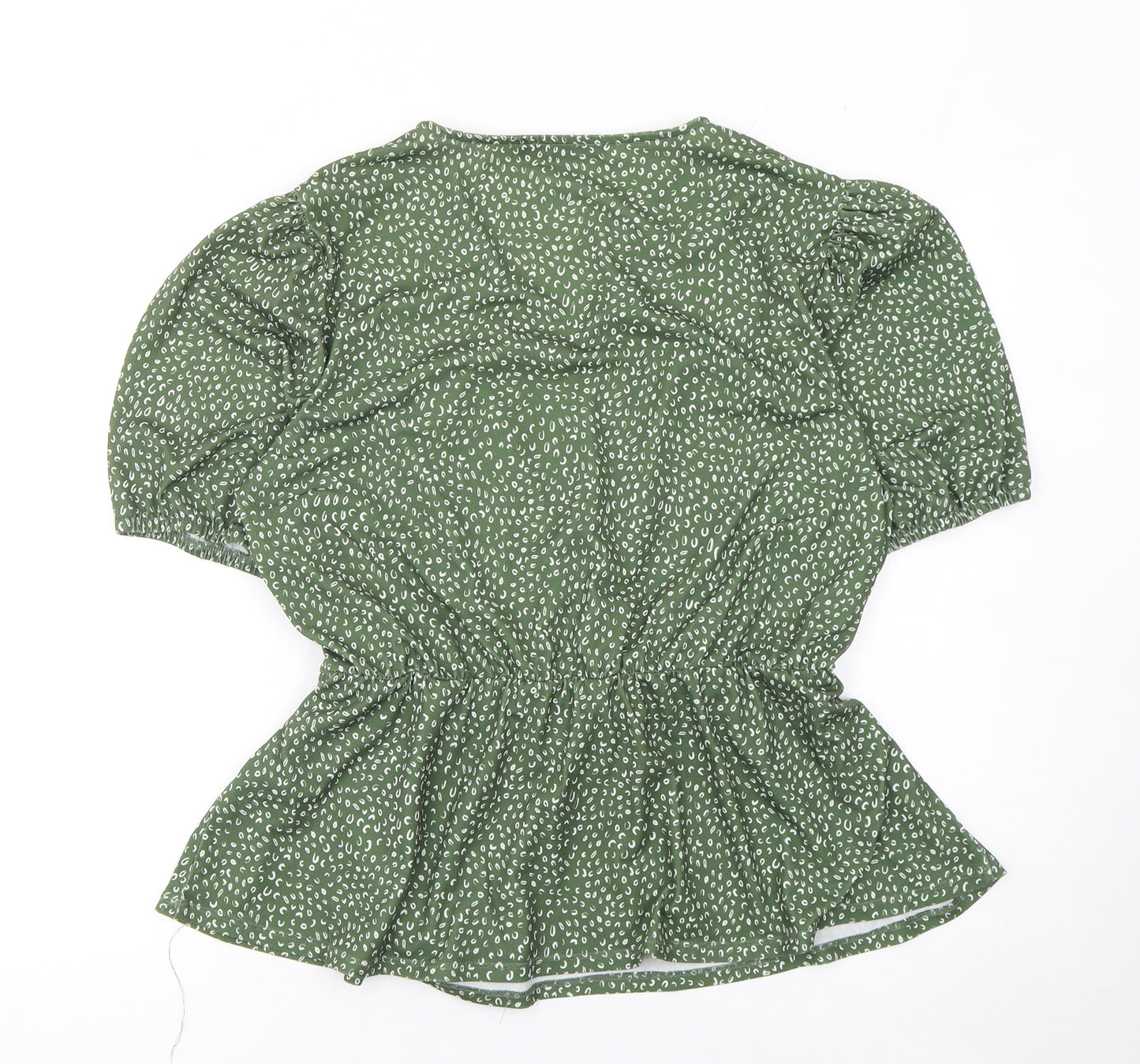 Very Women's Green Floral Wrap Blouse UK 18 Short Puff Sleeve