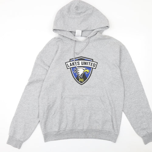 Jerzees Mens Grey Lakes United FC Pullover Hoodie Size M Regular Fit