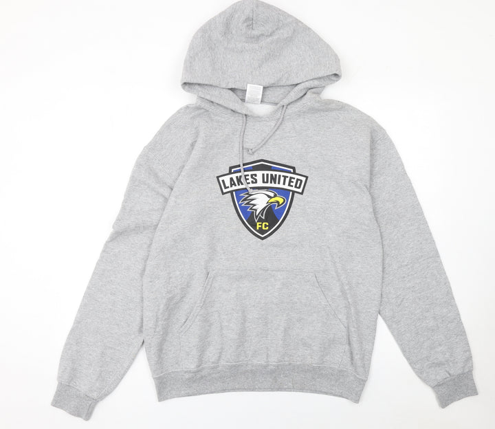 Jerzees Mens Grey Lakes United FC Pullover Hoodie Size M Regular Fit