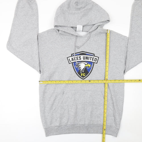 Jerzees Mens Grey Lakes United FC Pullover Hoodie Size M Regular Fit