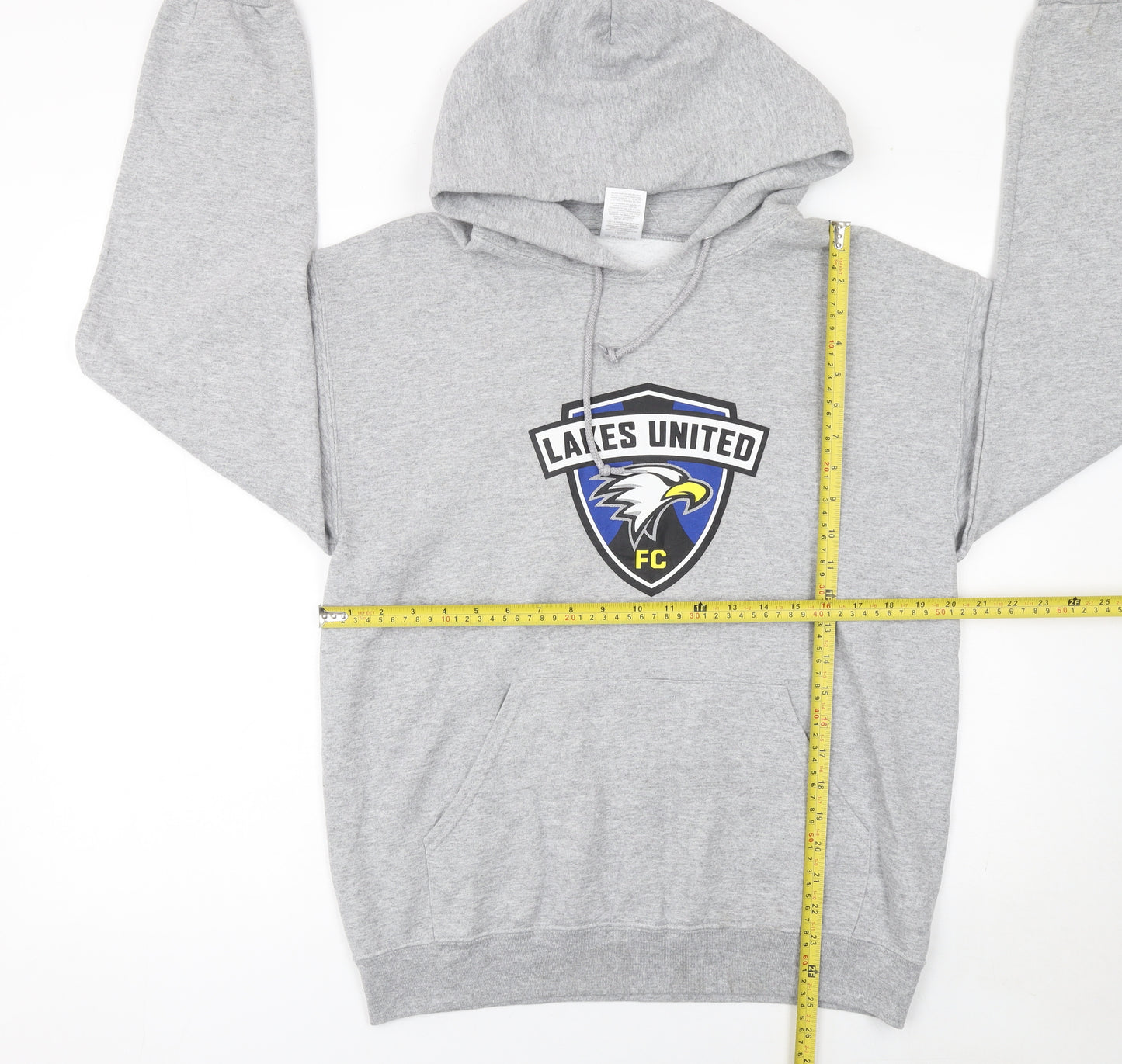 Jerzees Mens Grey Lakes United FC Pullover Hoodie Size M Regular Fit