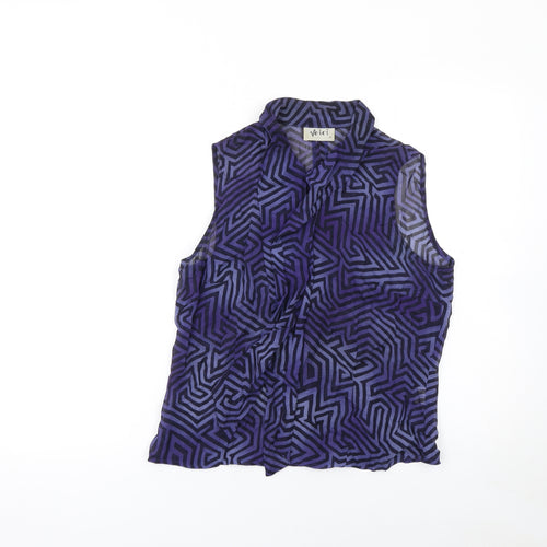 Voici Women's Purple Geometric Sleeveless Collared Blouse Size 12