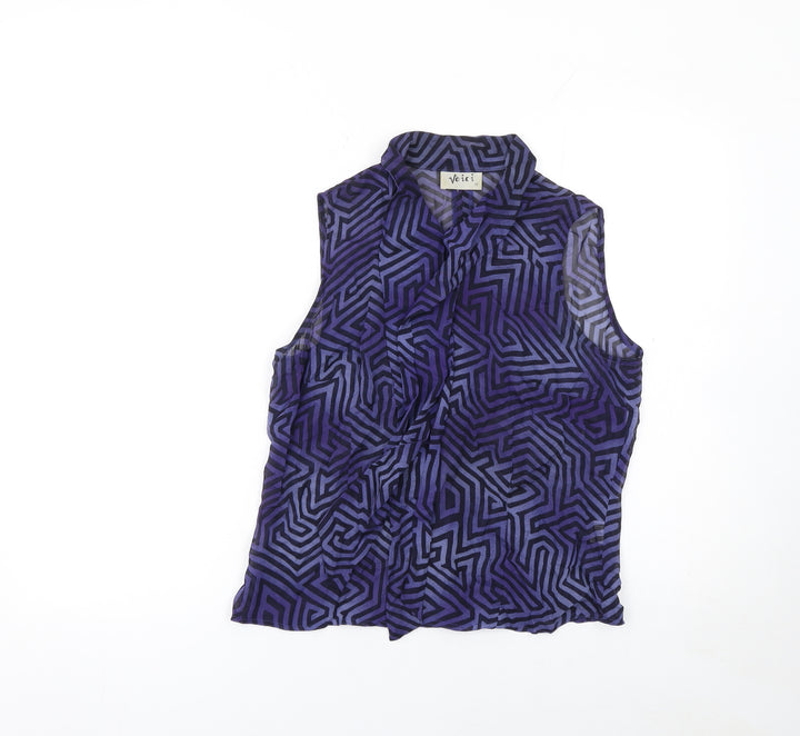 Voici Women's Purple Geometric Sleeveless Collared Blouse Size 12