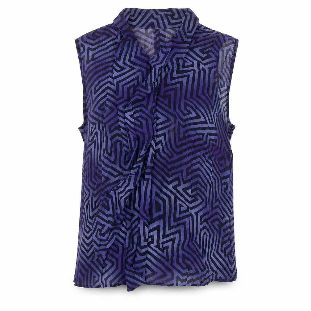 Front view of Voici Women's Purple Geometric Sleeveless Collared Blouse, size 12