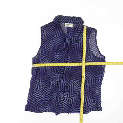 Voici Women's Purple Geometric Sleeveless Collared Blouse Size 12