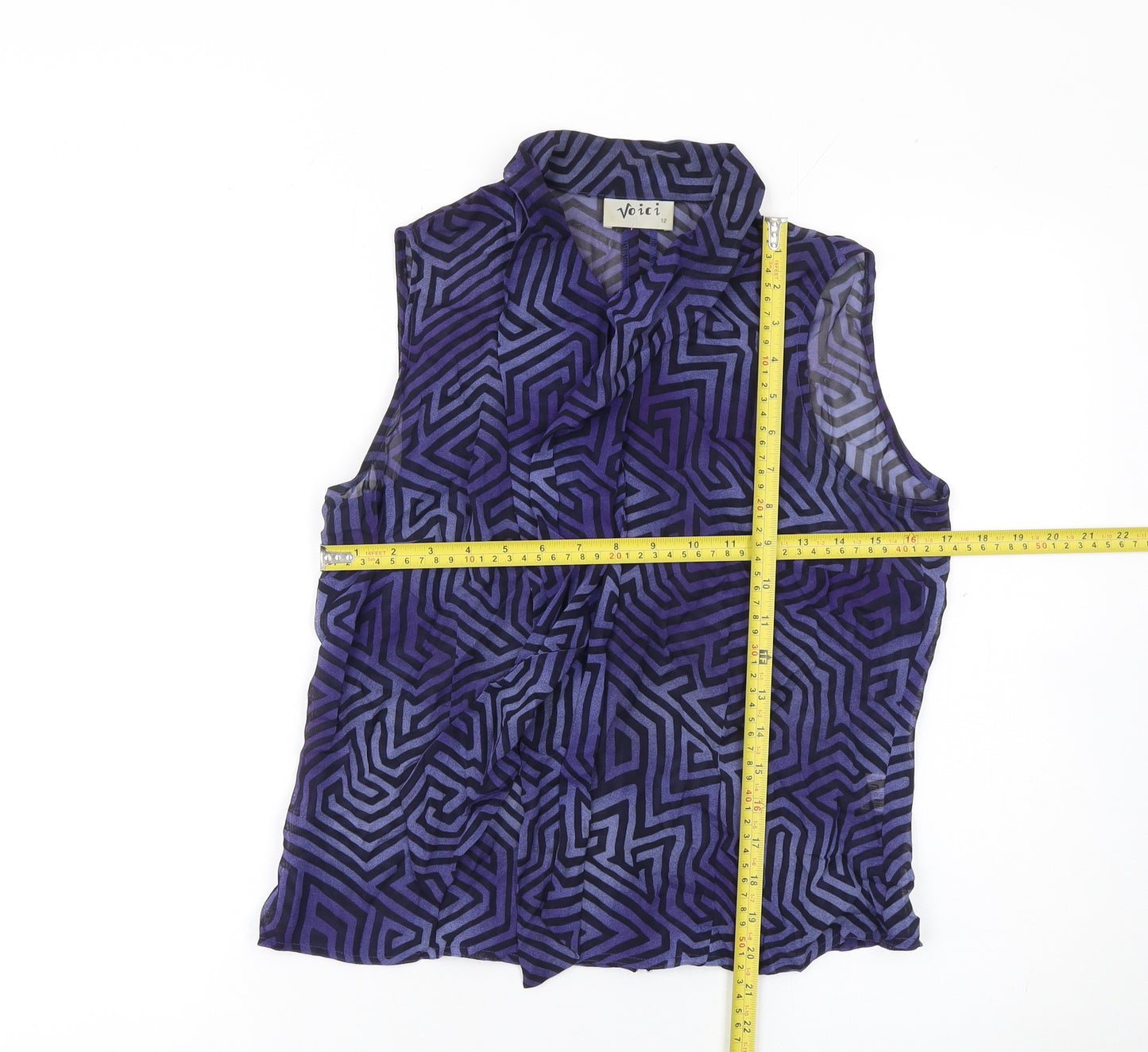 Voici Women's Purple Geometric Sleeveless Collared Blouse Size 12