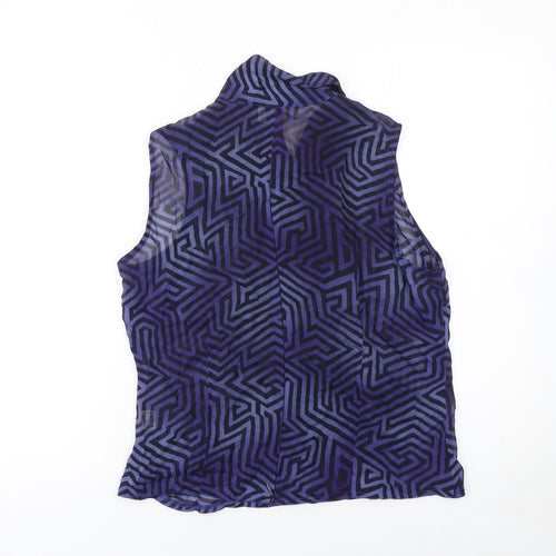 Voici Women's Purple Geometric Sleeveless Collared Blouse Size 12