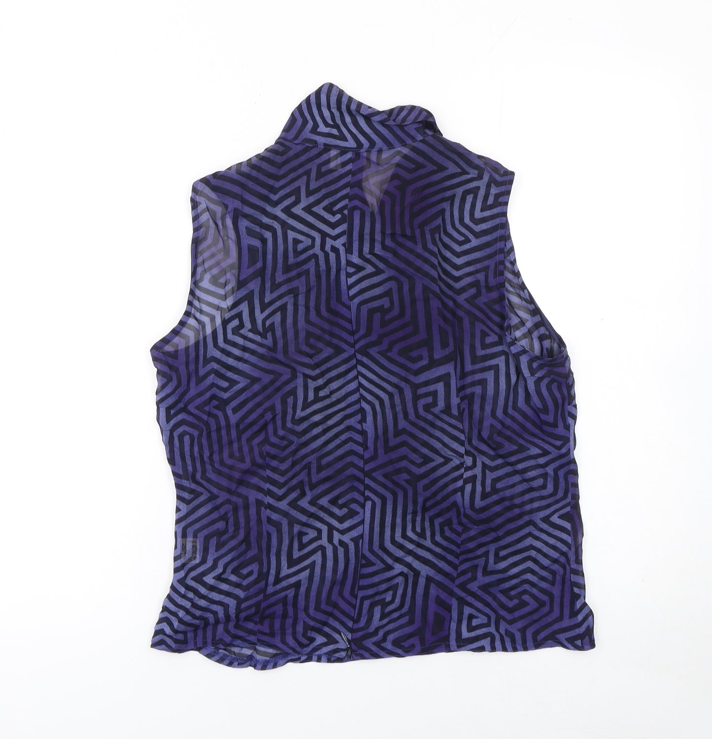 Voici Women's Purple Geometric Sleeveless Collared Blouse Size 12
