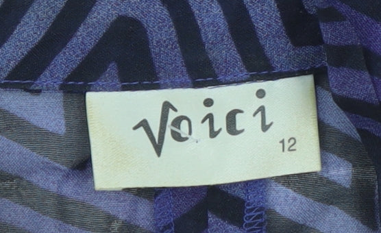 Voici Women's Purple Geometric Sleeveless Collared Blouse Size 12
